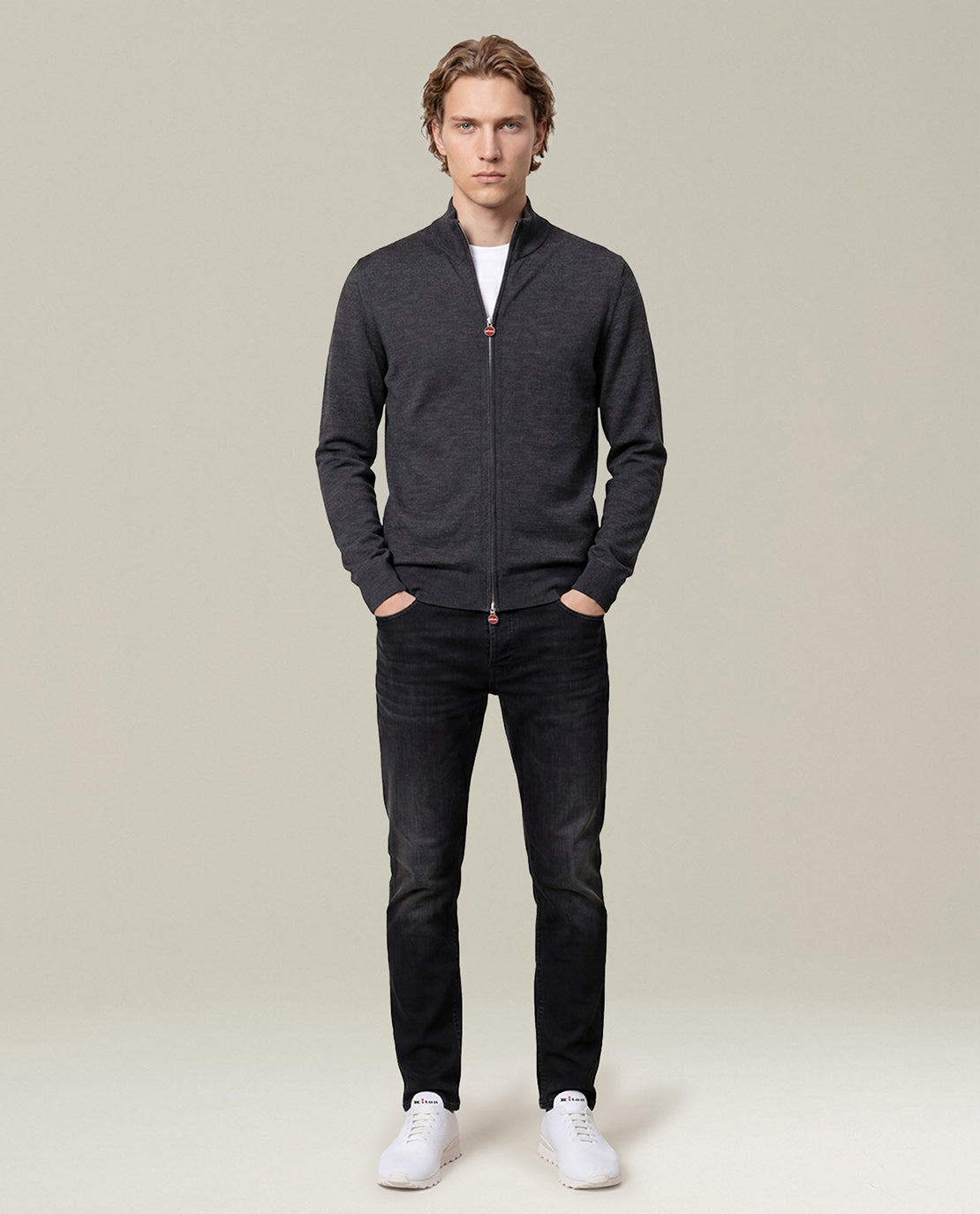 Kiton Zip Jacke Wolle Stehkragen Grau Gr.L