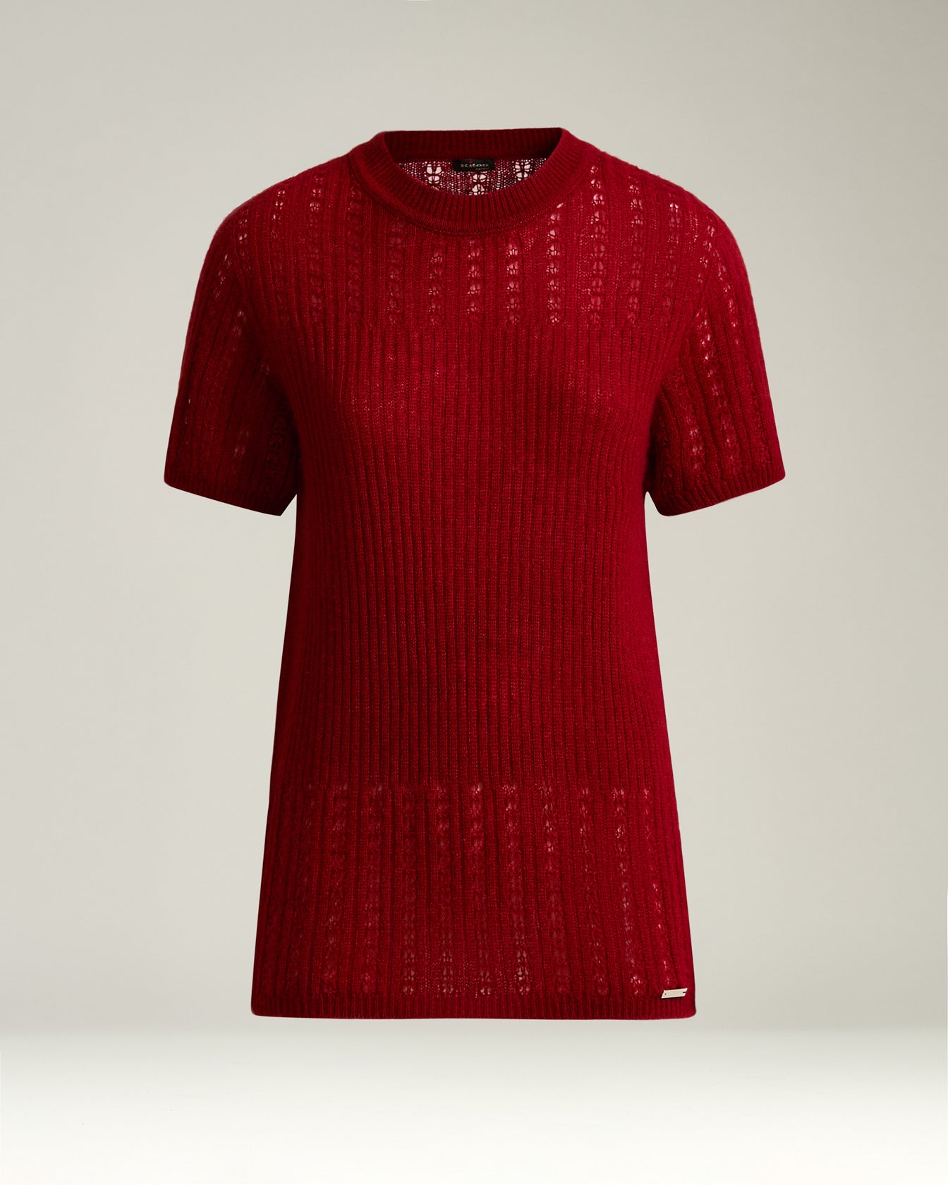 Kiton Openwork Crew Neck Pullover Burgund 46 Seide