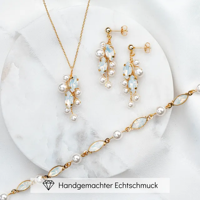 Perlenbräute Ana Brautschmuck Set Perlen Gold White Opal