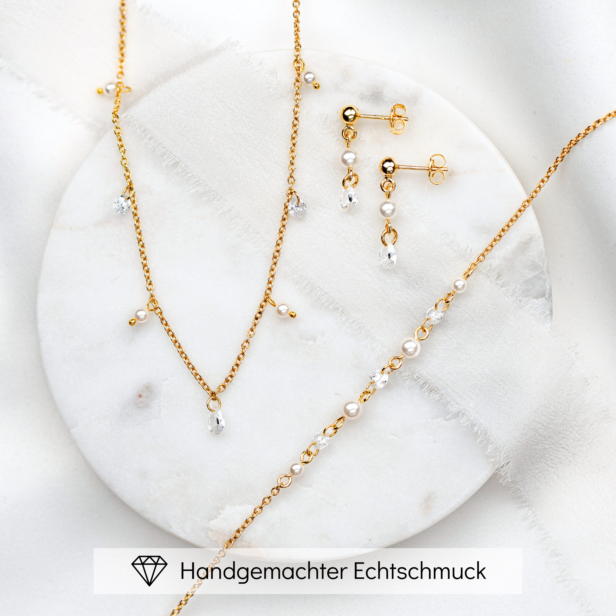 Perlenbräute Amina Brautschmuck Set Perlen Gold 45 cm