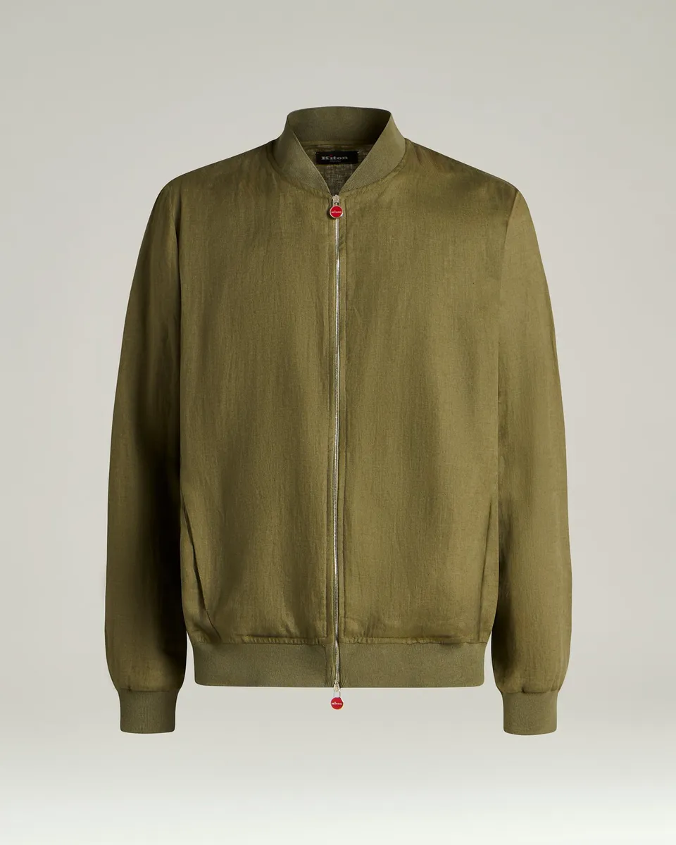 Kiton Linen Jacket Jacke Leinen Khaki Zip Sommer