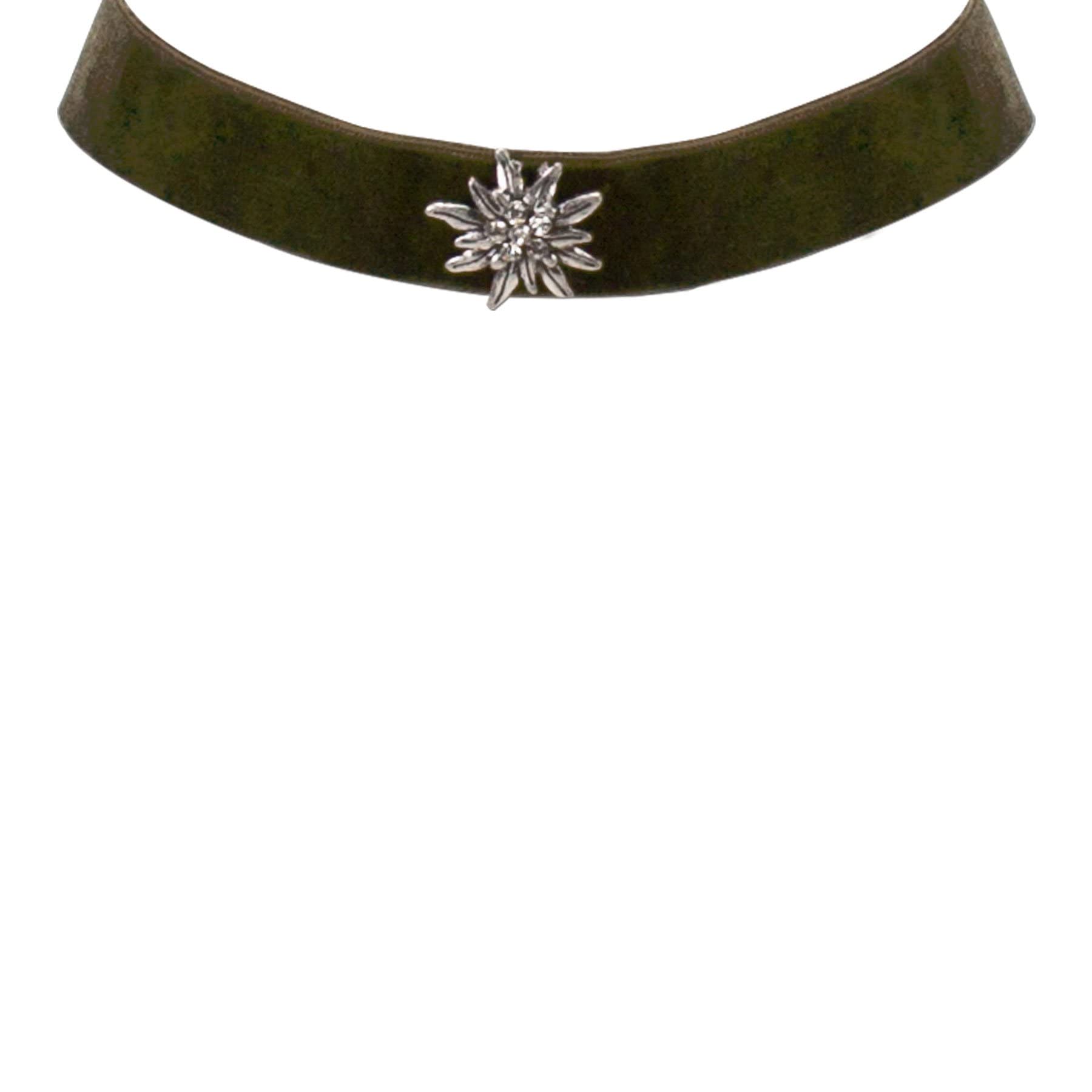 Alpenflüstern DAHEIM DHK109 Samt-Kropfband grün Strass-Edelweiß