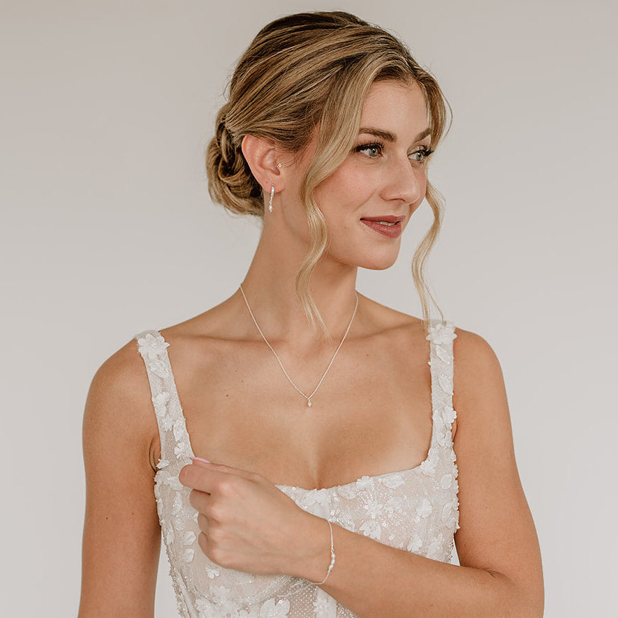 Perlenbräute Amelie Brautschmuck Set Süßwasserperle Gold 45cm