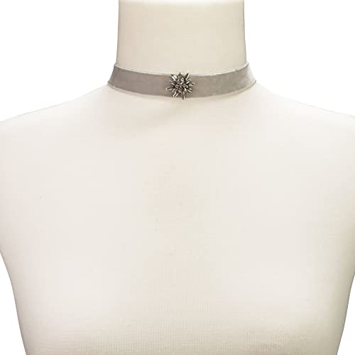 Alpenflüstern DAHEIM Samt-Kropfband DHK109 grau Edelweiß-Strass