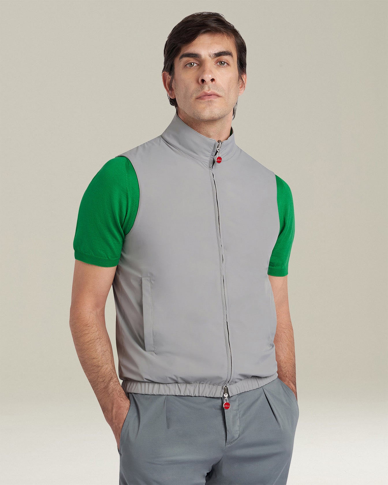 Kiton Gilet Weste Reversibel Grau Technik-Seide