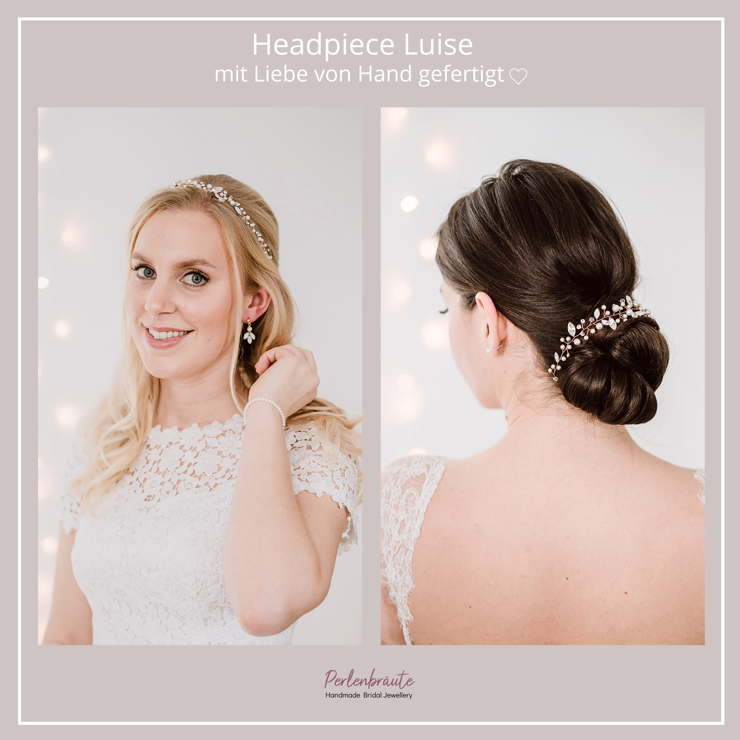 Perlenbräute Luise Headpiece Perlen Kristalle Haarband silber