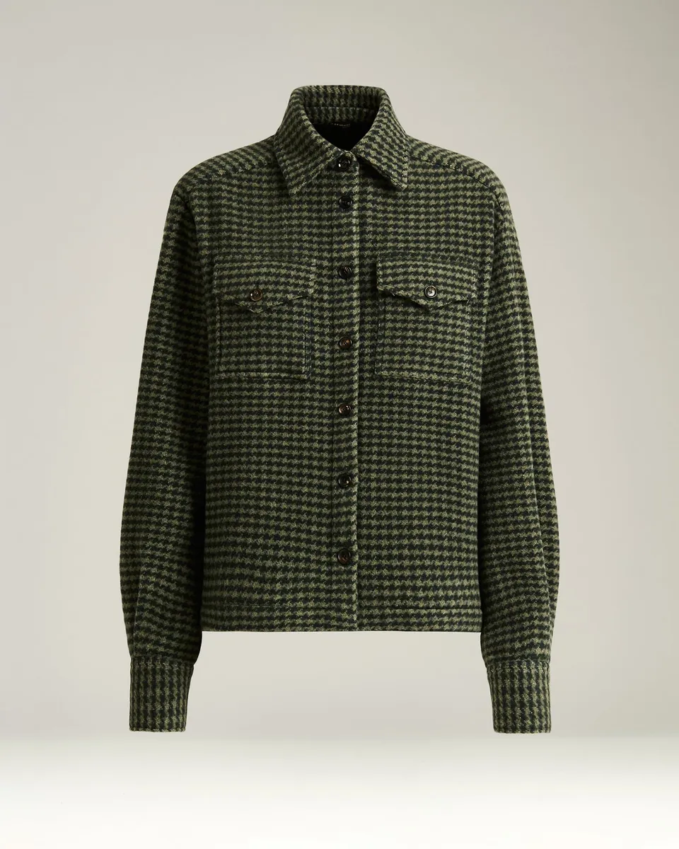 Kiton Shirts Overshirt Kaschmir grün Gr.40 Hahnentritt