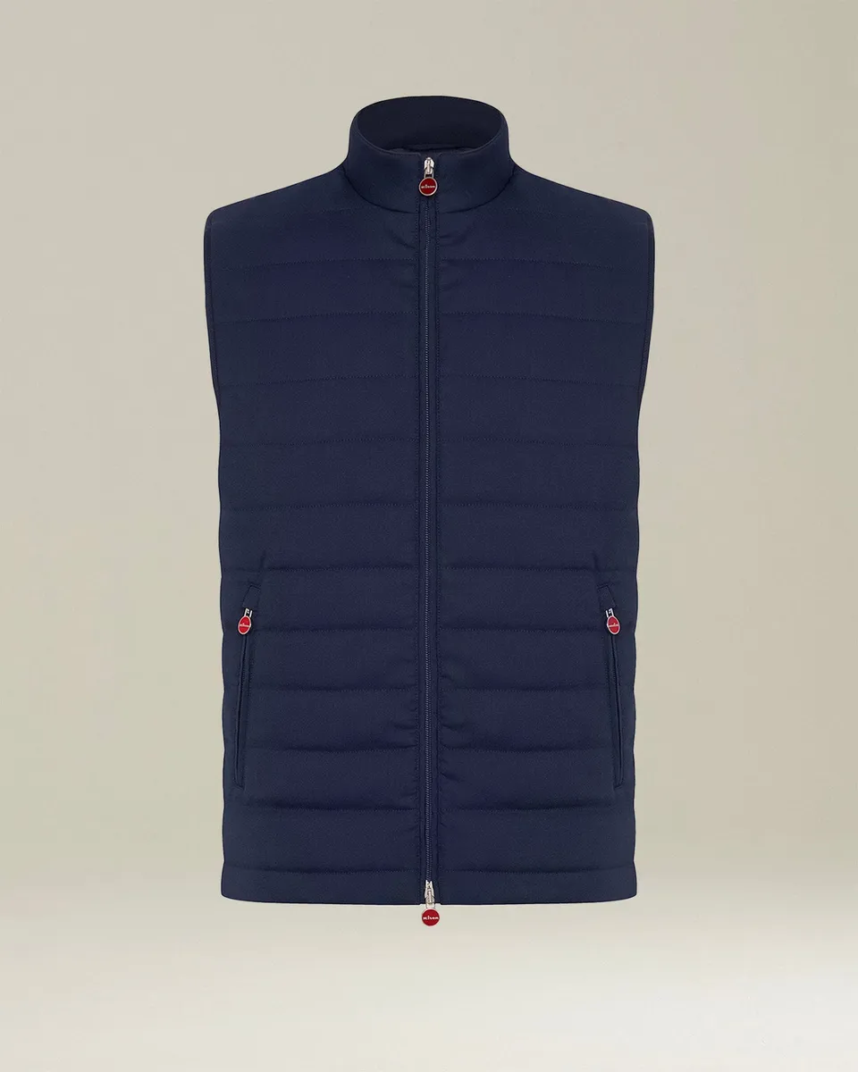 Kiton Gilet Weste Schurwolle Blau Zip Herrenweste