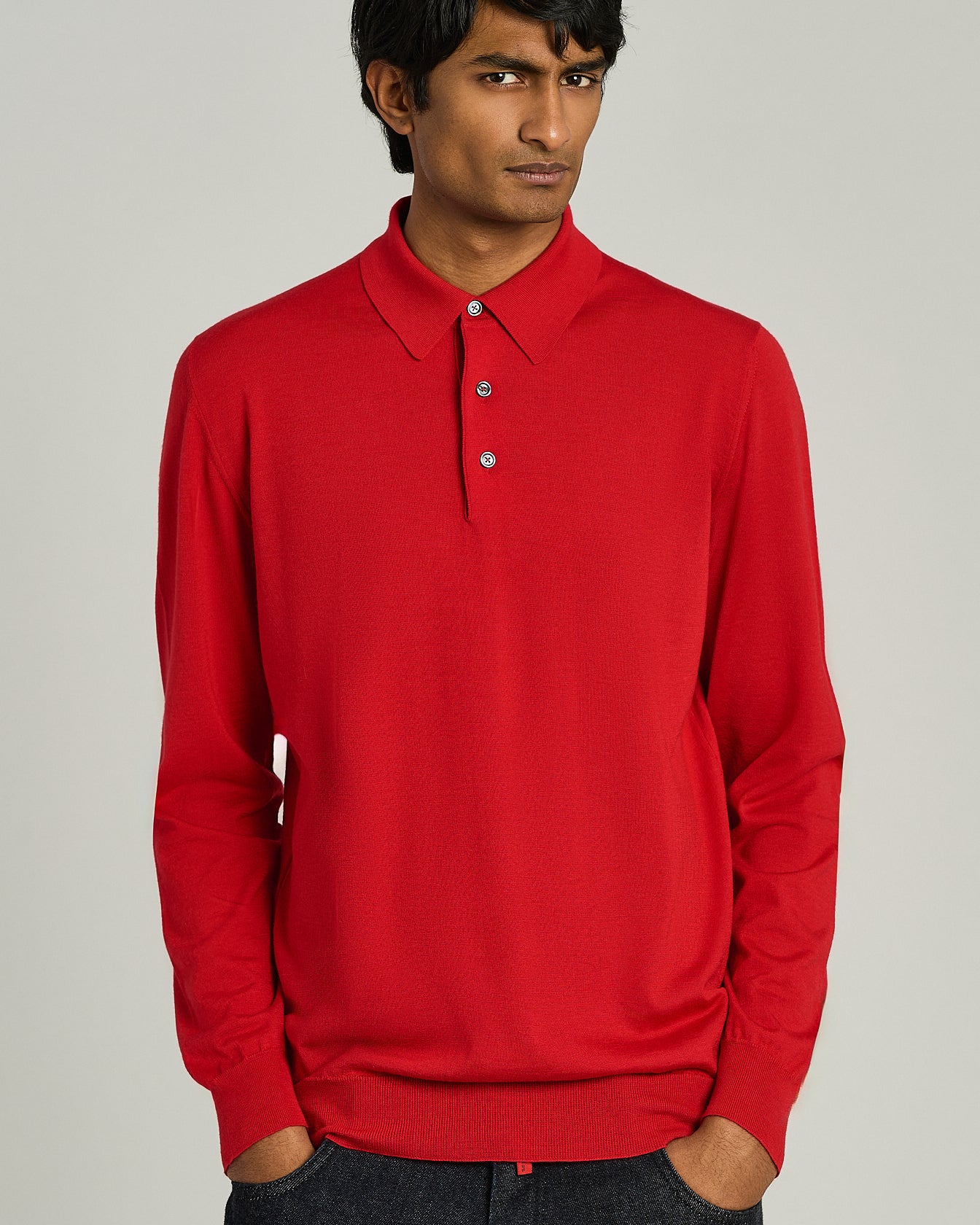 Kiton Polo Cashmere Langarm-Polo Rot Gr. M