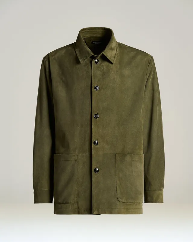 Kiton Outerwear Wildlederjacke grün Veloursleder