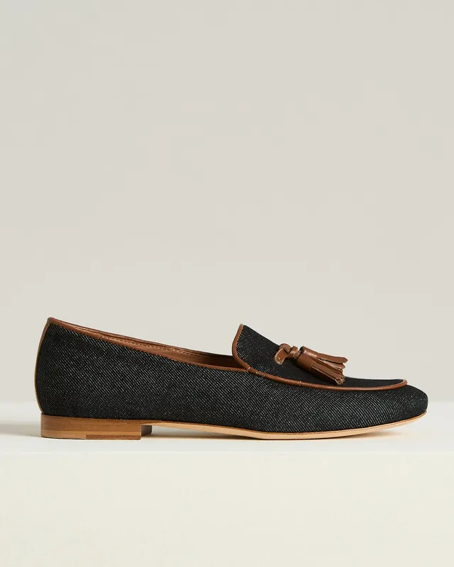 Kiton Shoes Tassel-Loafer Denim Baumwolle Leder