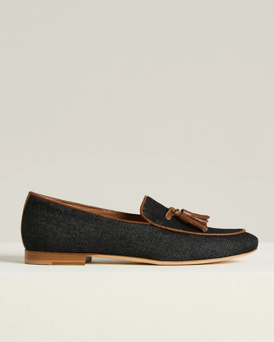 Kiton Shoes Tassel-Loafer Denim Baumwolle Leder