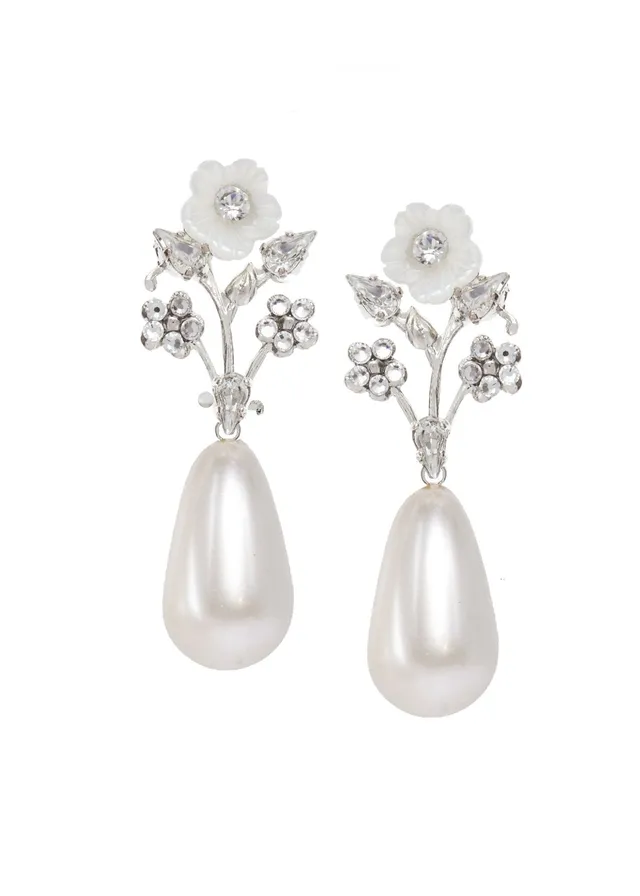 Elizabeth Bower Anemone Bauble Ohrringe Rhodium Perlen-Tropfen