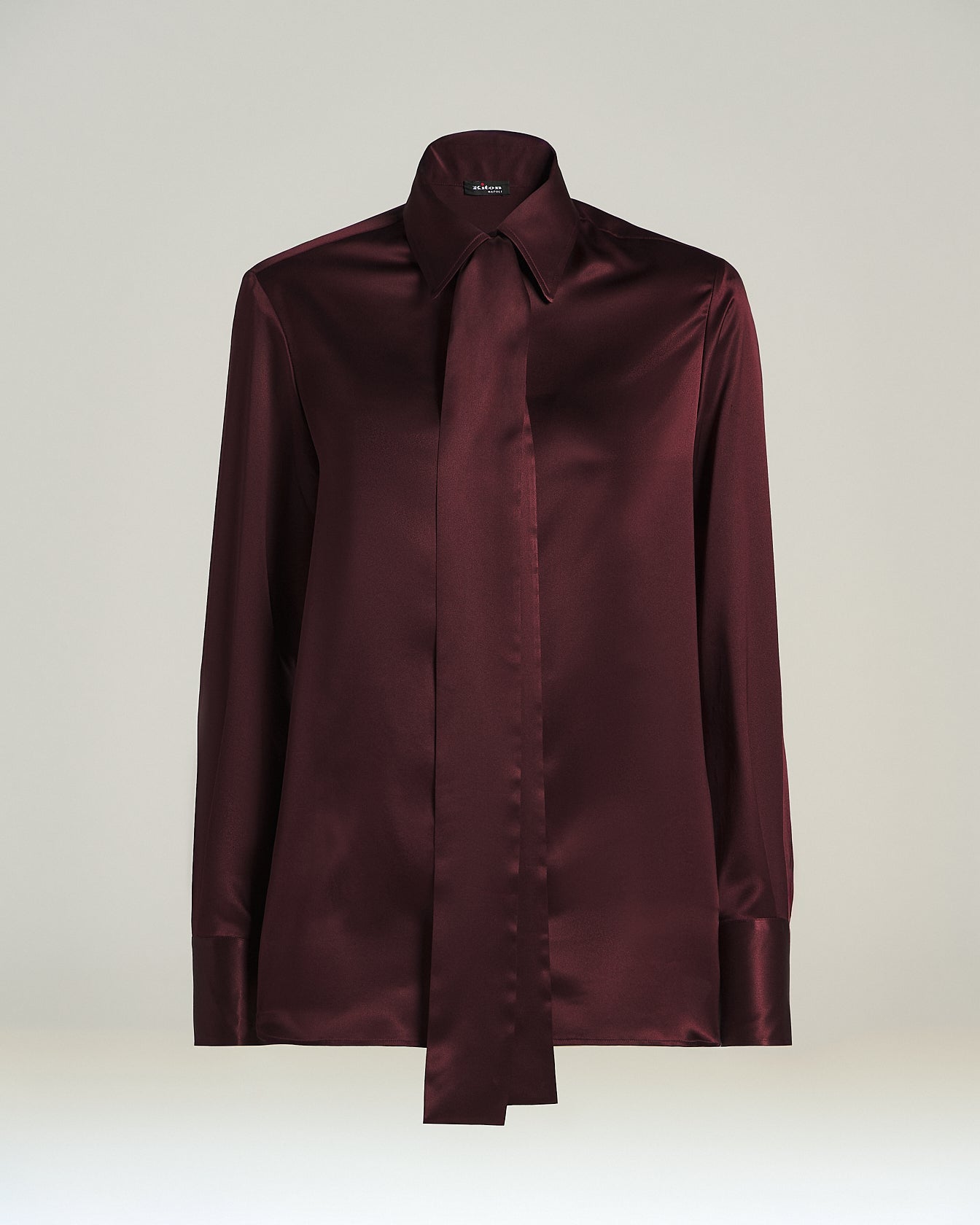 Kiton Shirts Seidenhemd Bordeaux Schalschleife 38