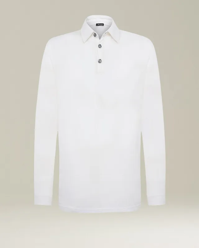 Kiton Jersey Poloshirt Langarm Gr.M Weiß Baumwolle