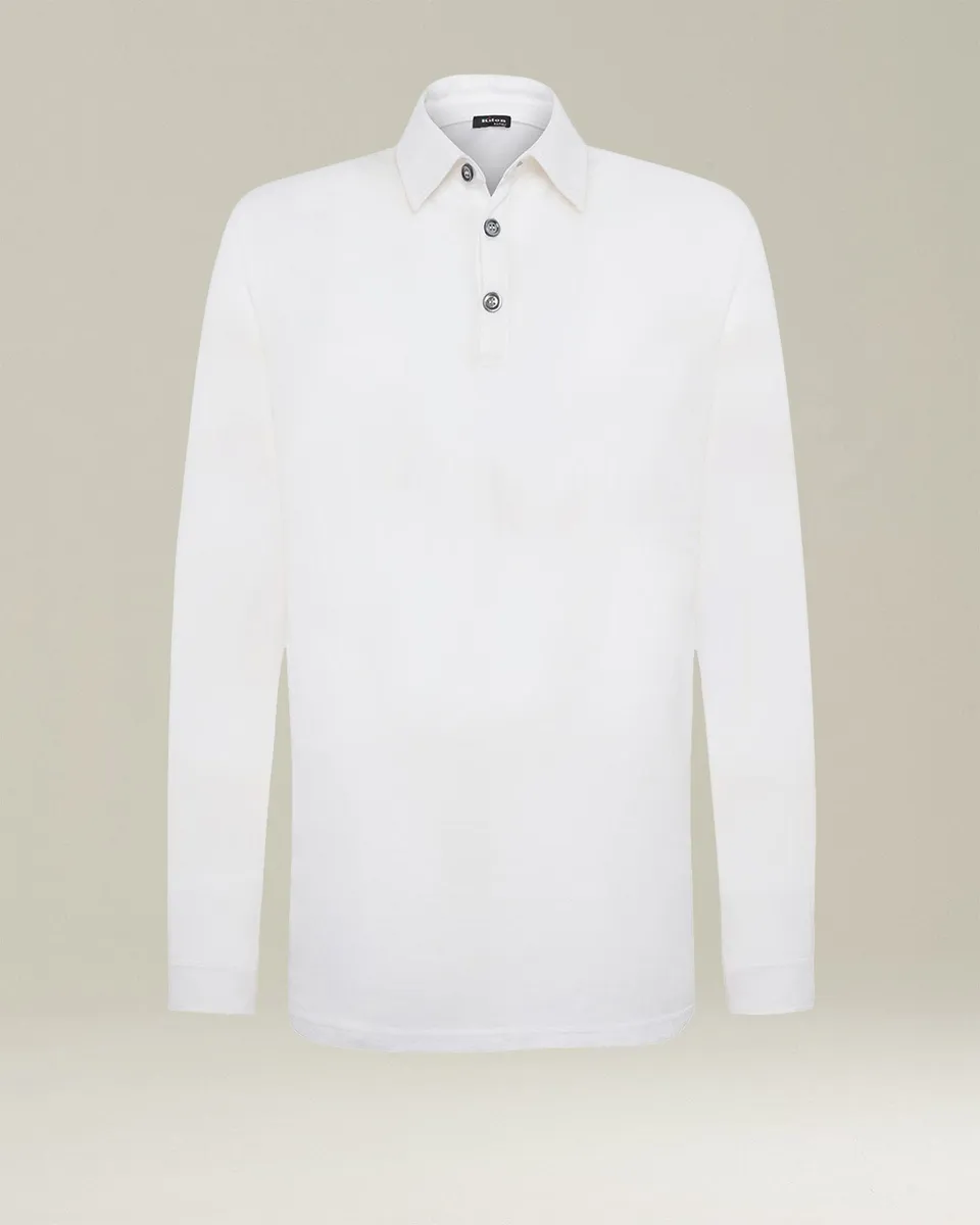 Kiton Jersey Poloshirt Langarm Gr.M Weiß Baumwolle
