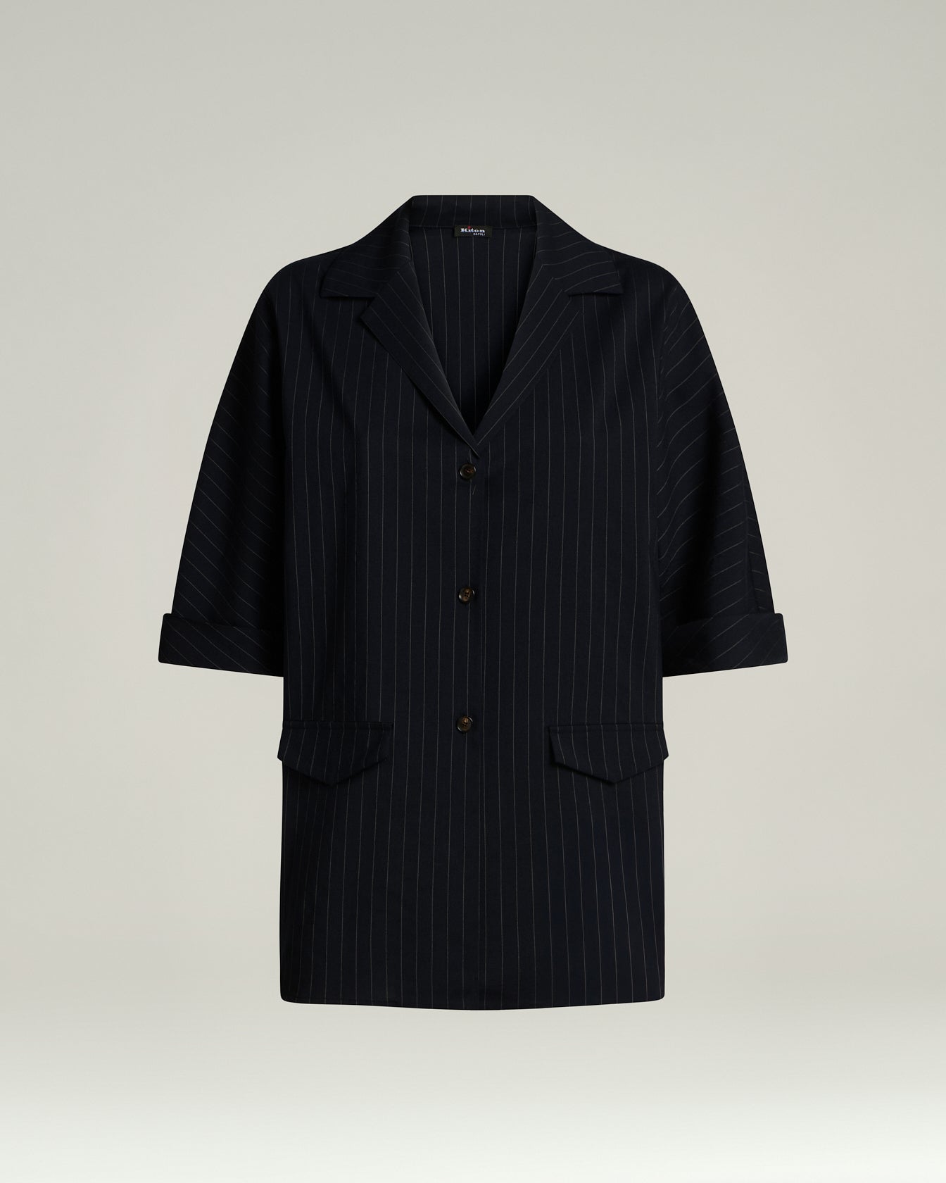 Kiton Wollhemd Schwarz Gestreift Gr. 40 leicht