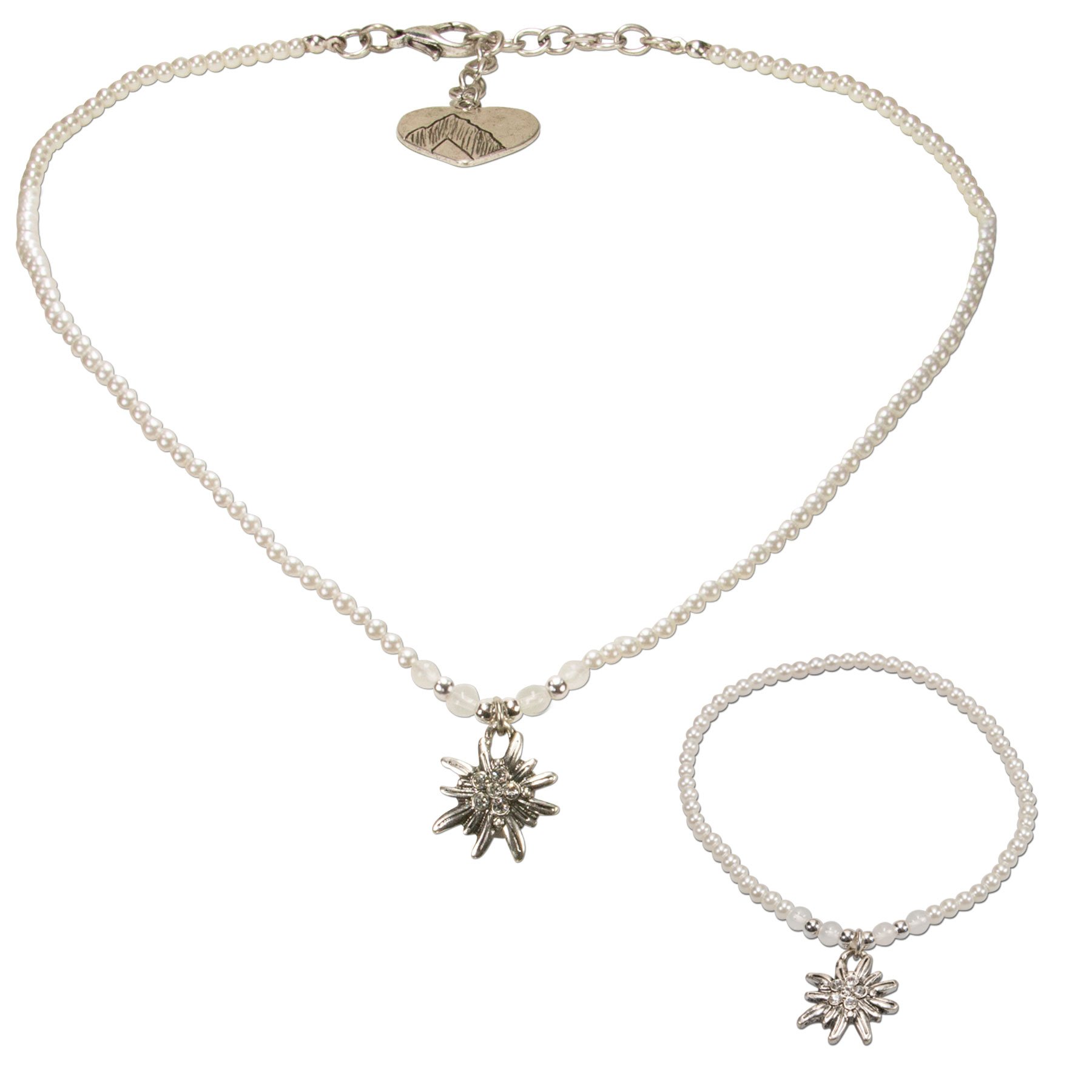 Alpenflüstern DAHEIM SET028 Trachtenset Creme-weiß Perlen