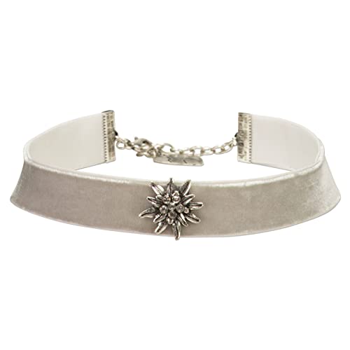 Alpenflüstern DAHEIM Samt-Kropfband DHK109 grau Edelweiß-Strass