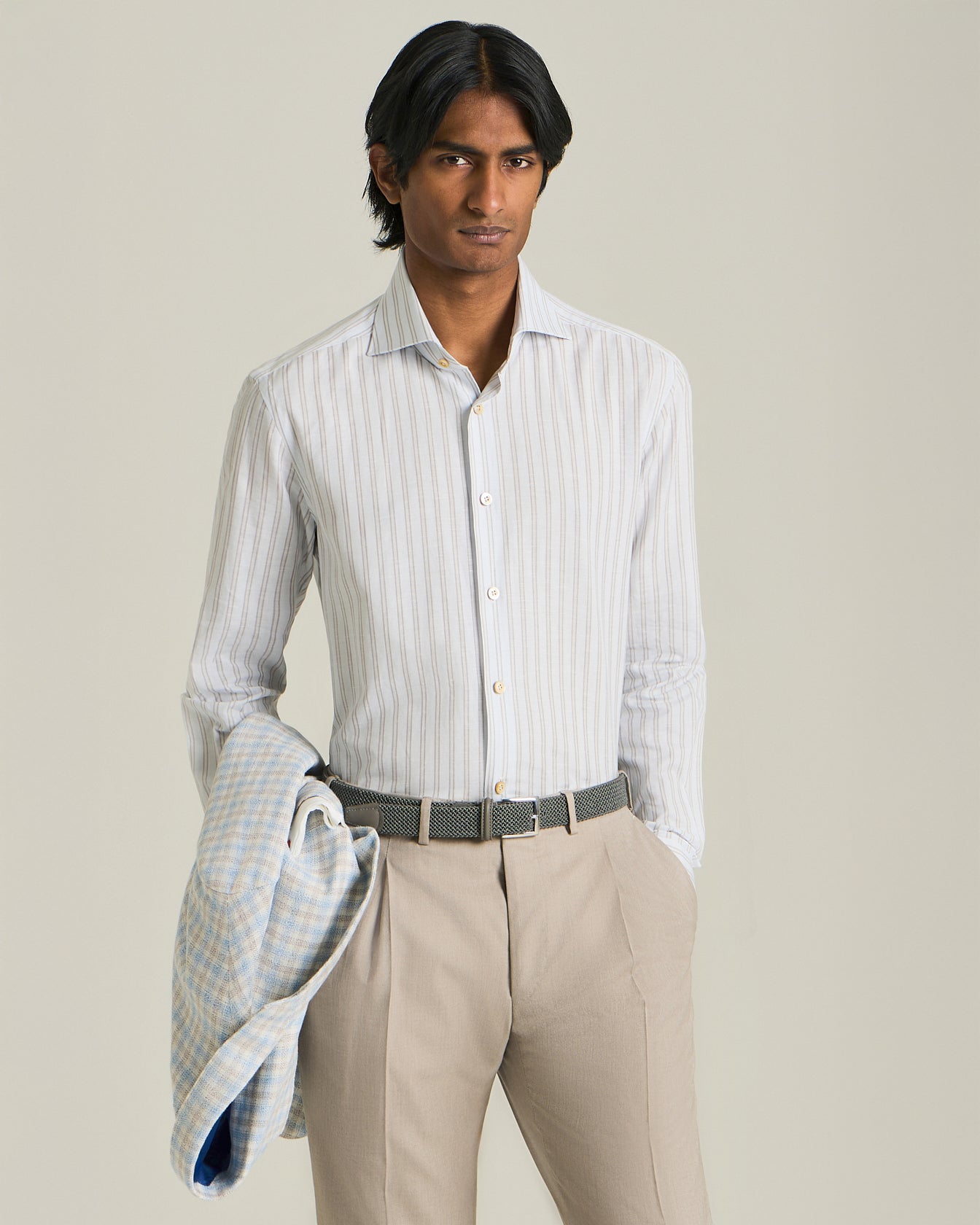 Kiton Shirts Cotton Linen Streifenhemd Baumwolle Leinen
