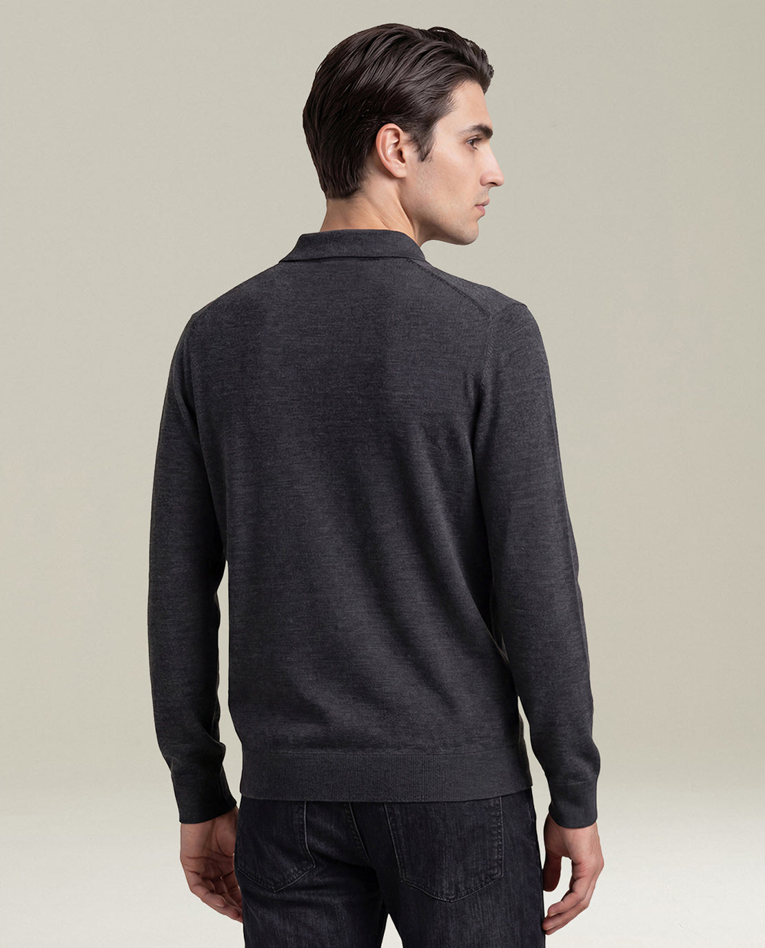 Kiton Polo Charcoal Gray Wool Langarmpolo M Wolle