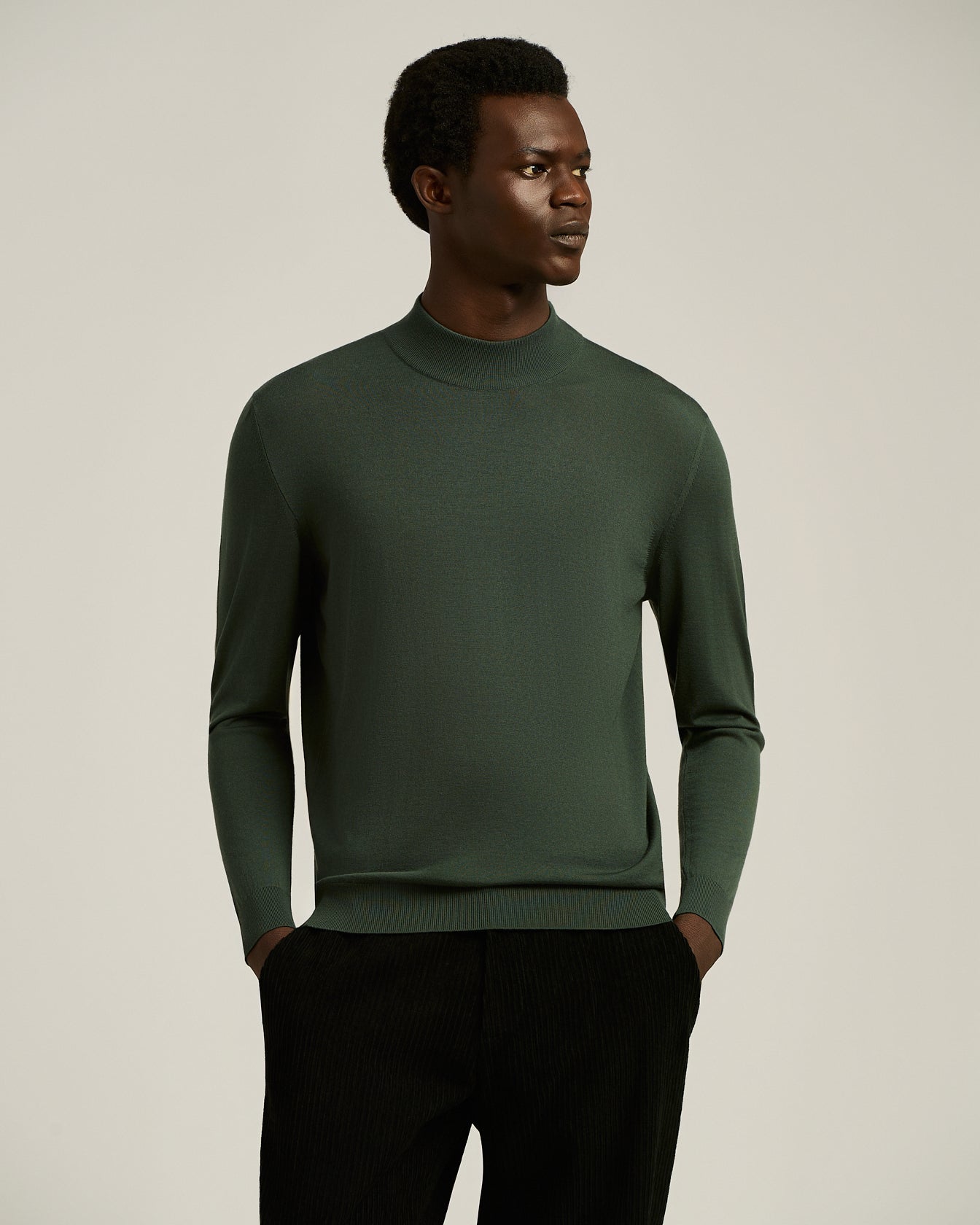 Kiton Diamante Blu Mock-Neck Wollpullover Grün 14 Micron