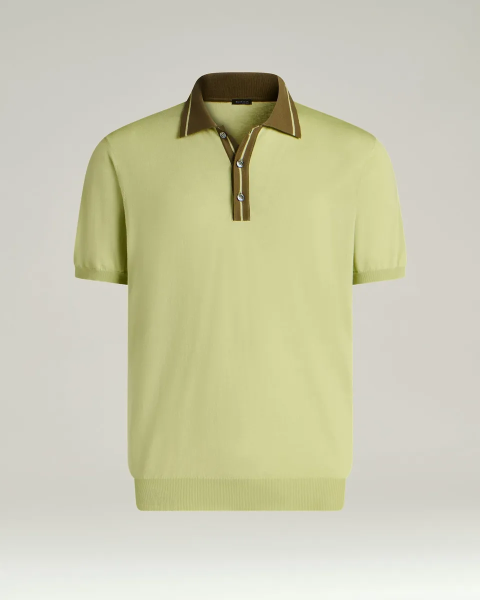Kiton Polo Poloshirt pistazie Baumwolle Kontrastkragen