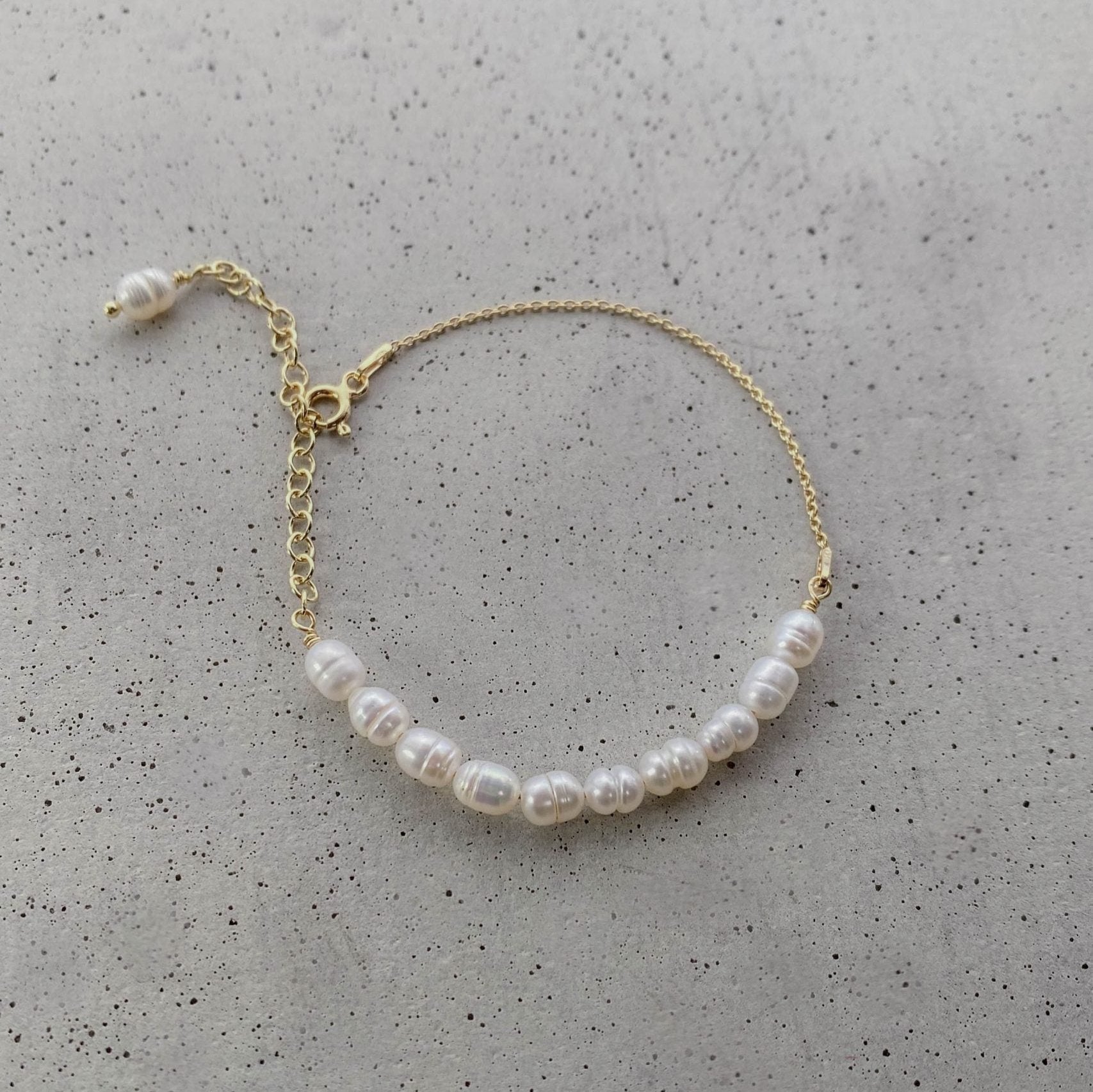 Perlenbräute Linn Armband Gold Süßwasserperlen 16-19cm