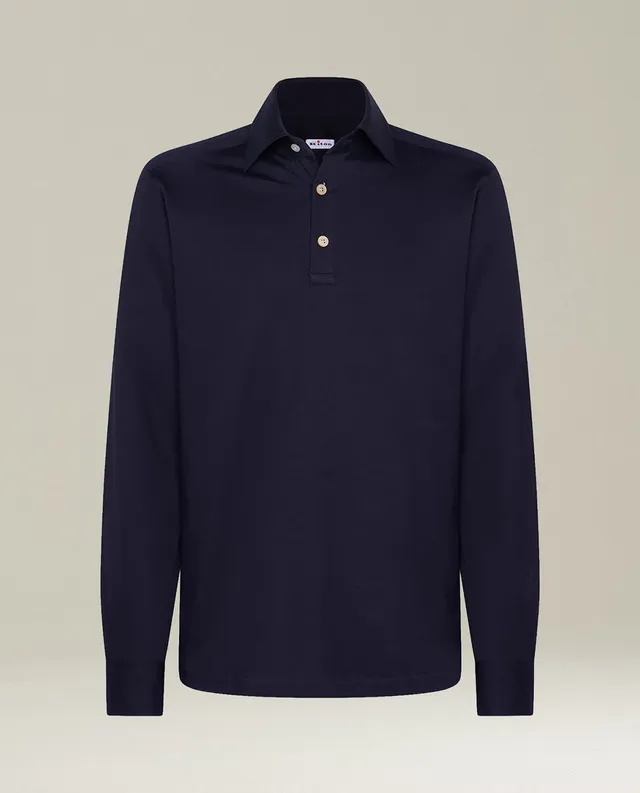 Kiton Hemd Positano Baumwolle Navy Langarm