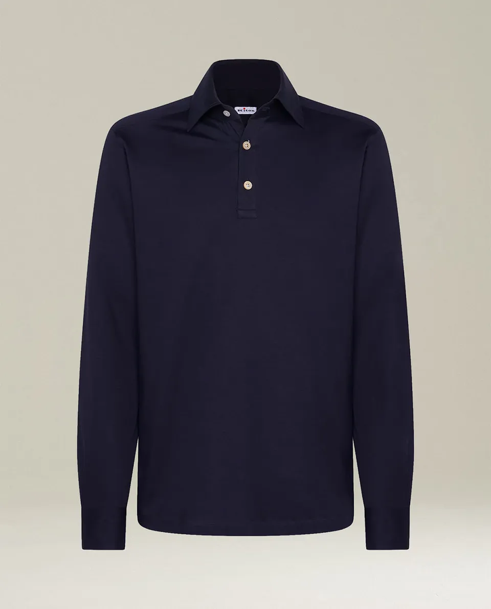 Kiton Hemd Positano Baumwolle Navy Langarm