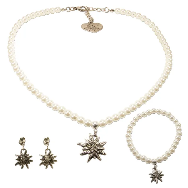 Alpenflüstern DAHEIM SET038 Trachtenset Perlen Strass-Edelweiss