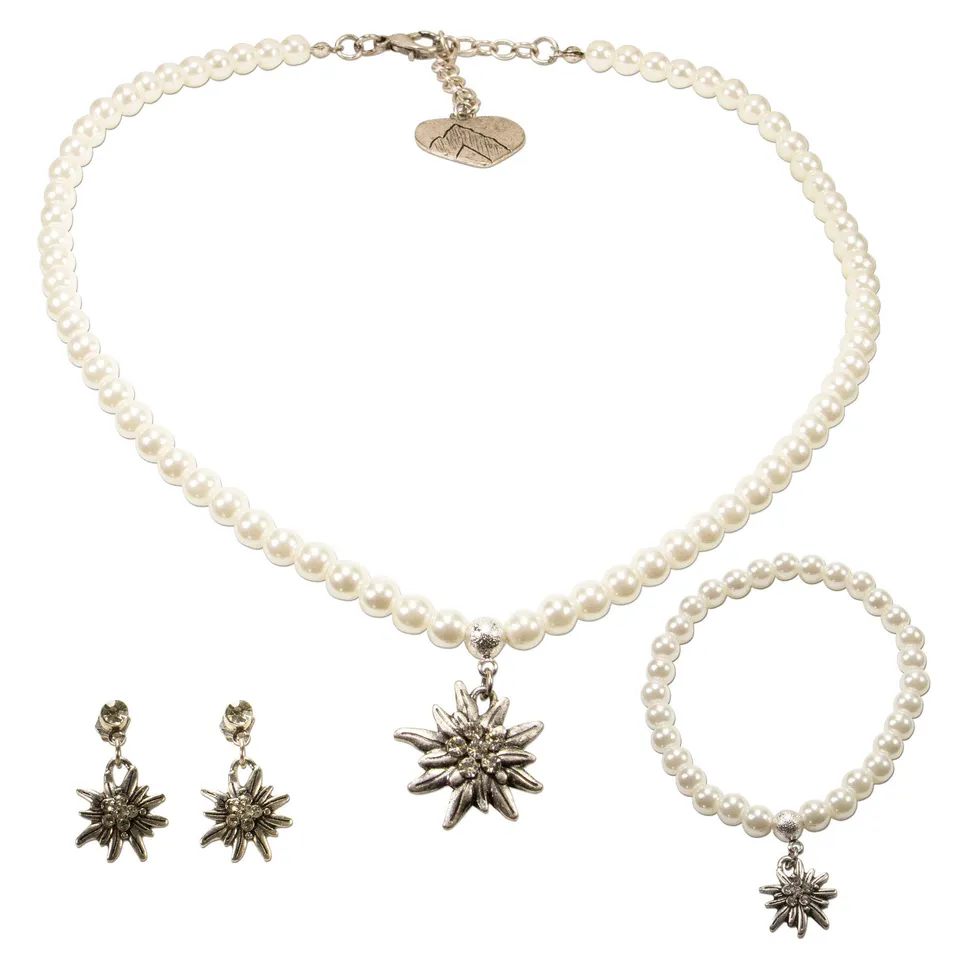 Alpenflüstern DAHEIM SET038 Trachtenset Perlen Strass-Edelweiss