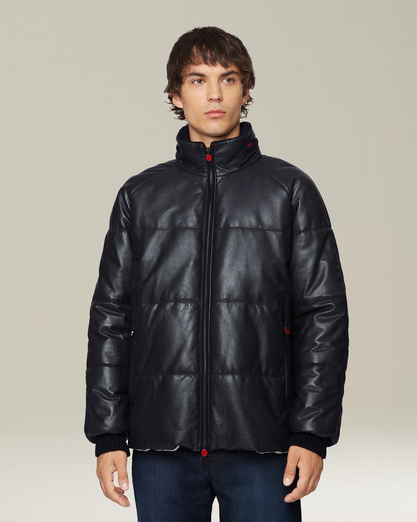 Kiton Outerwear Steppjacke Nappa Lederjacke Herren