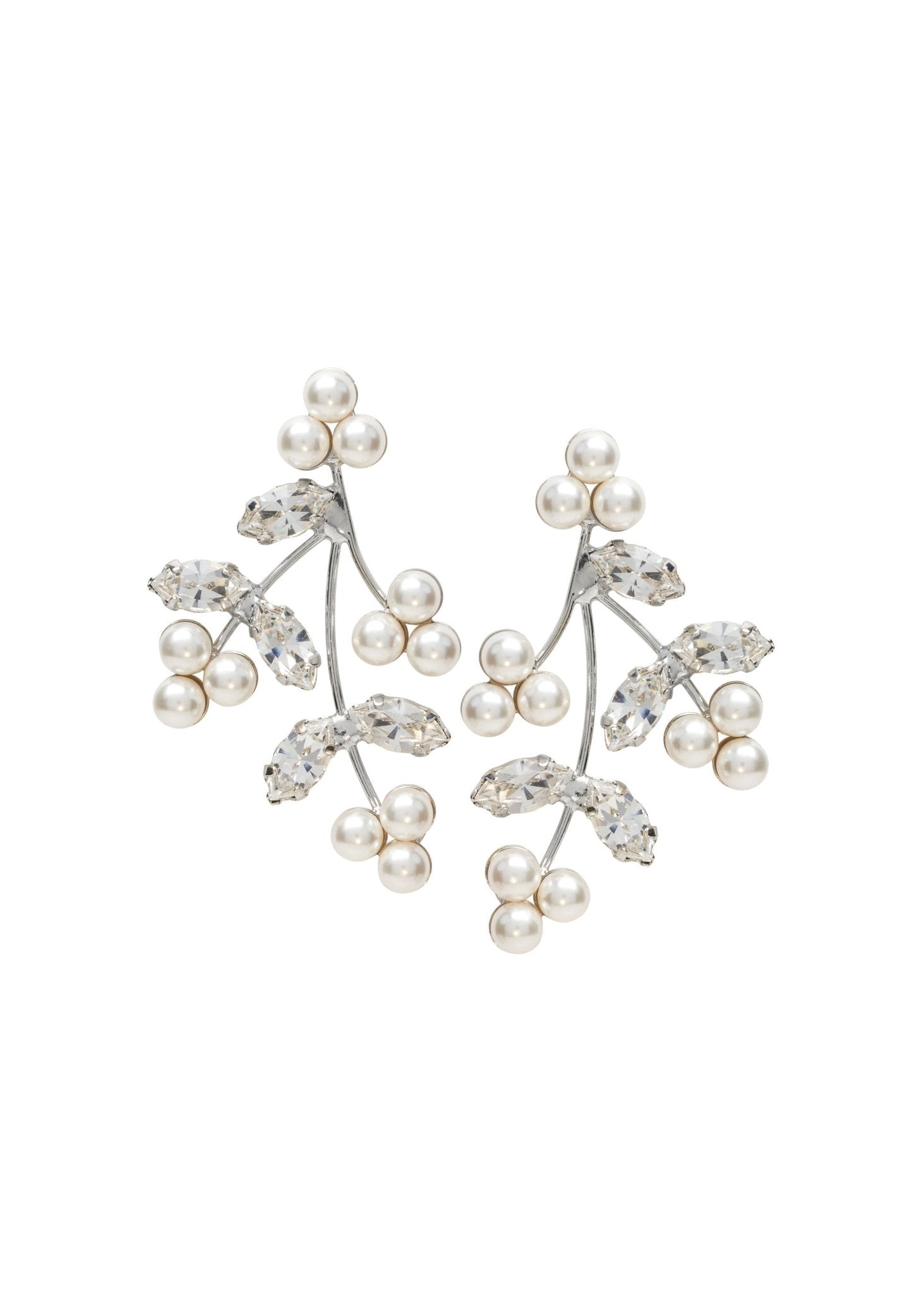 Elizabeth Bower Pearl Triplet Cluster Stecker Braut Ohrringe Rhodium