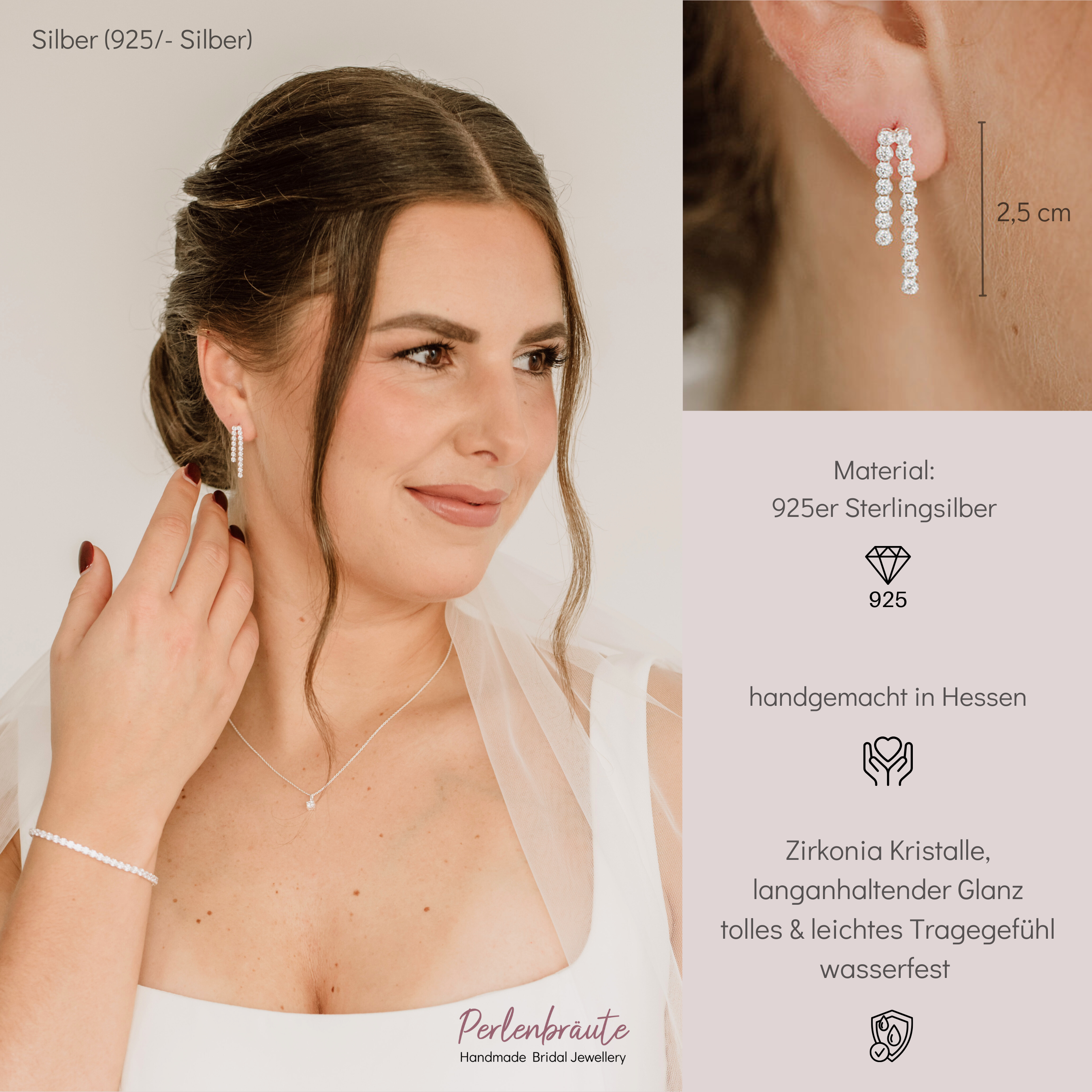 Perlenbräute Sanna Ohrringe Gold mit Zirkonia 2,5 cm