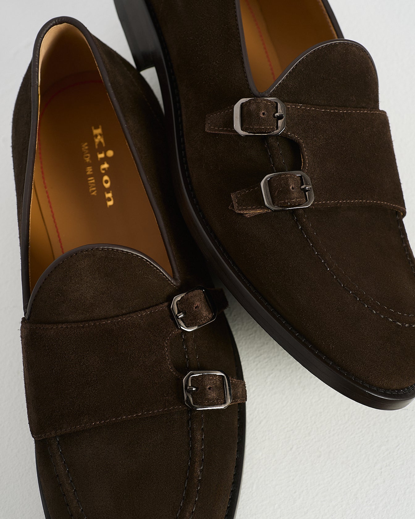 Kiton Dark Brown Suede Double-Monk Loafers Wildleder braun