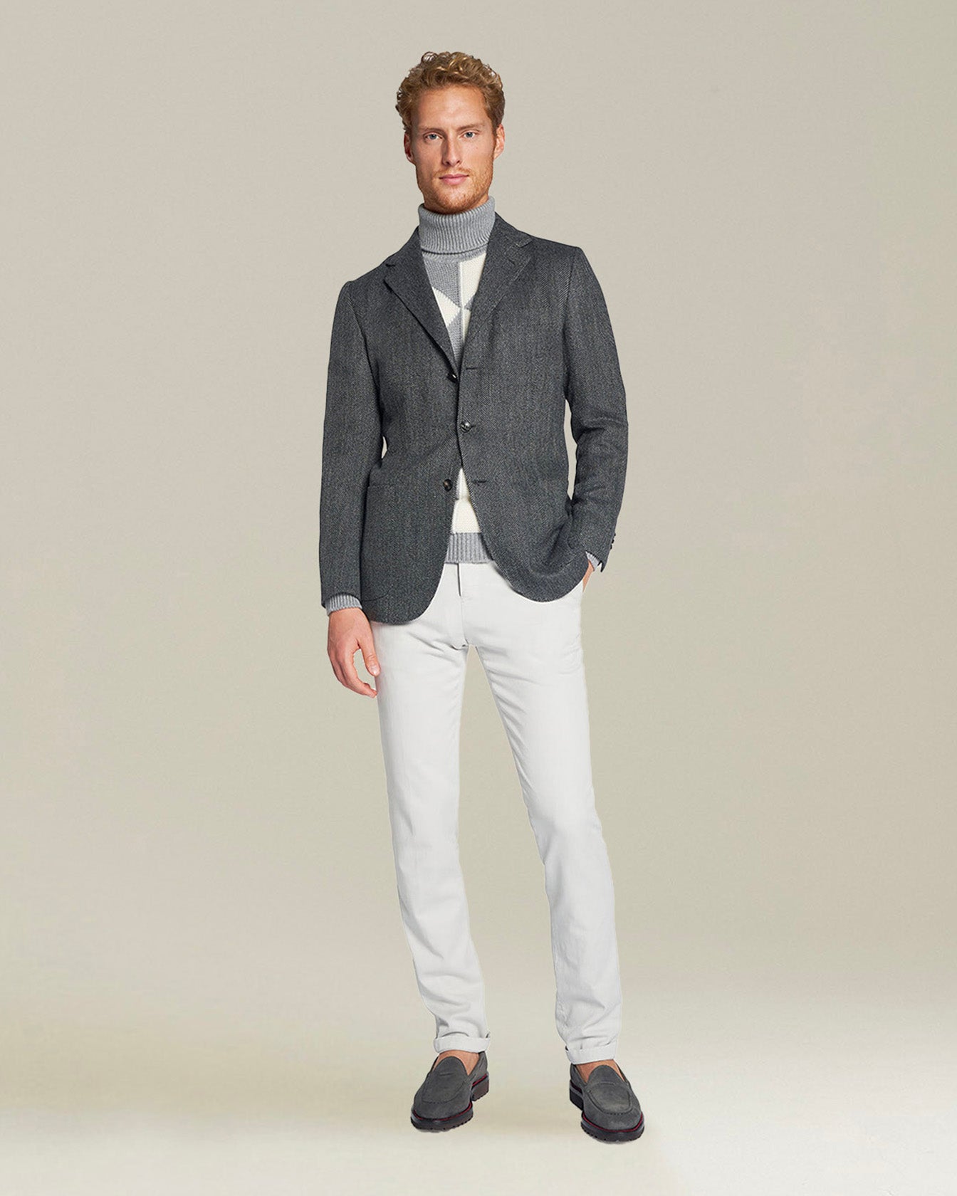 Kiton Jackets Sakko Kaschmir Grau Fischgrät Einreihig