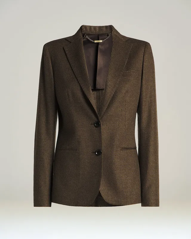 Kiton Blazer Hahnentritt Kaschmir Taupe 40
