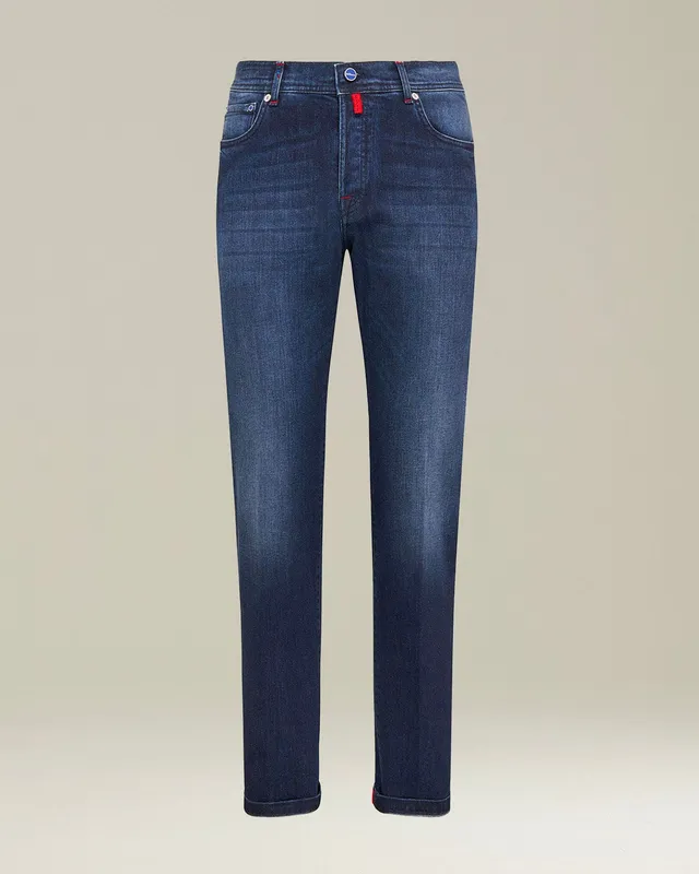 Kiton Pantaloni Cotone Jeans Hose Baumwolle Blau Ultra Slim