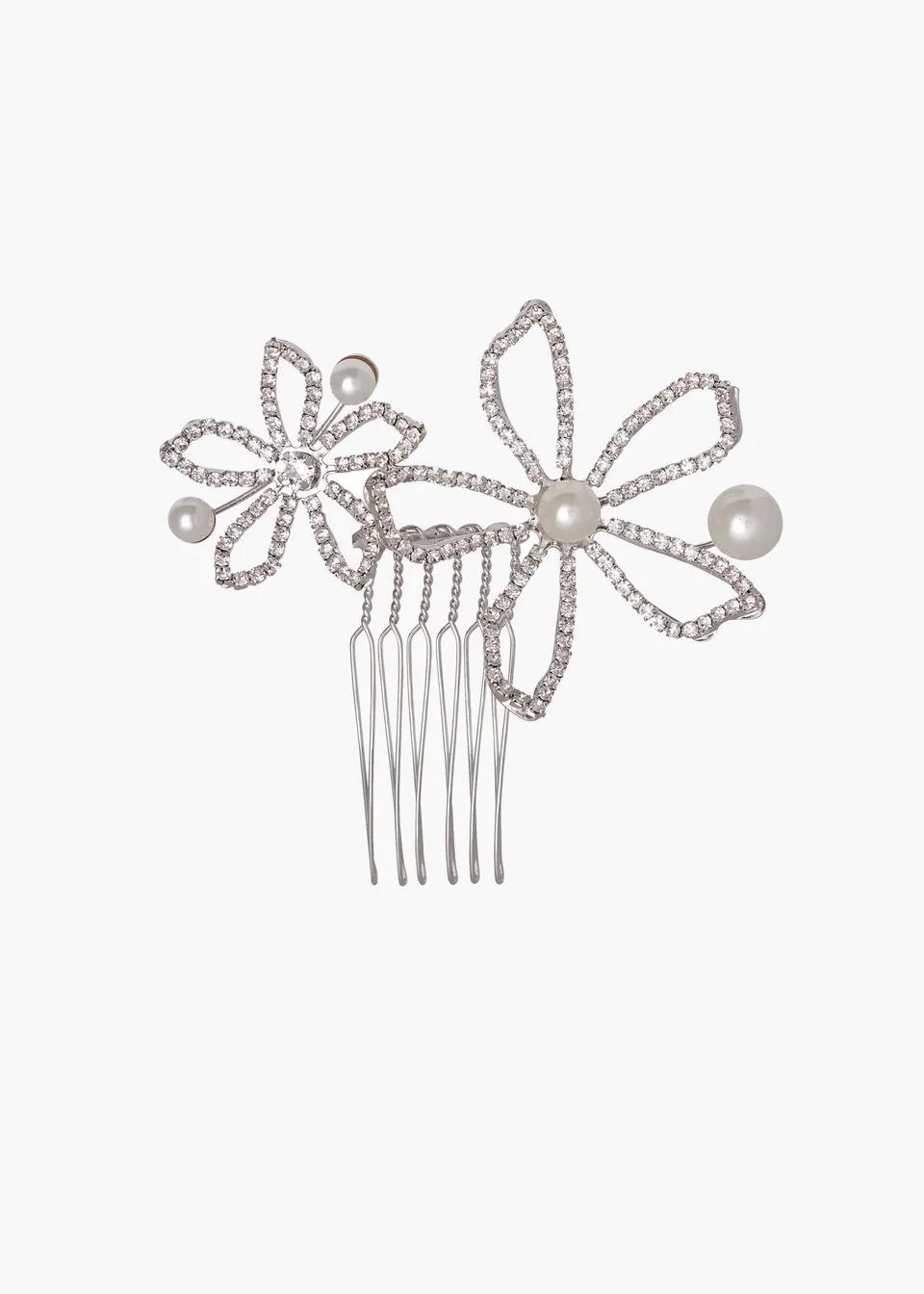 Elizabeth Bower Pavet Pearl Mini Haarkamm Rhodium