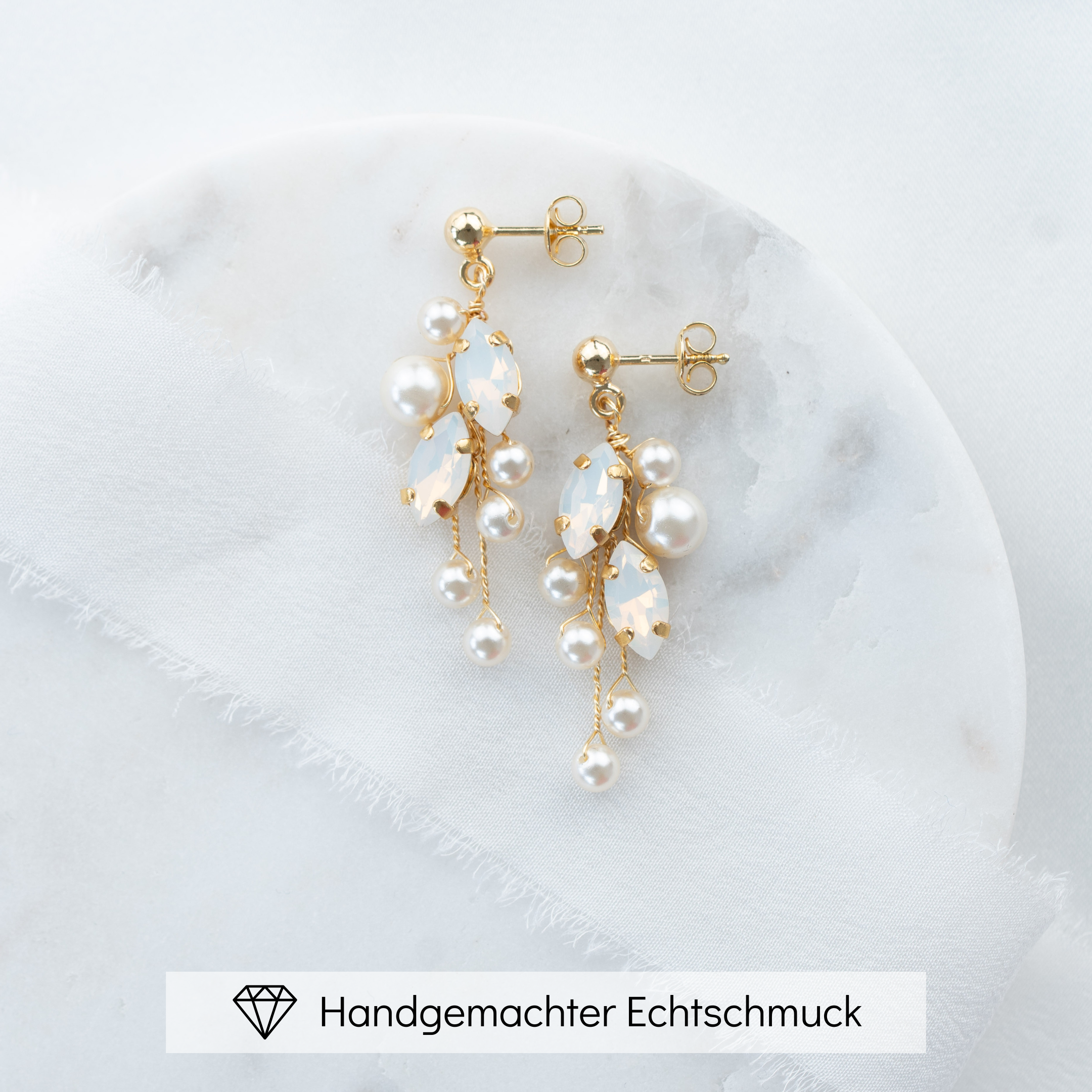 Perlenbräute Ana Ohrringe Hochzeit Perlen Gold white opal