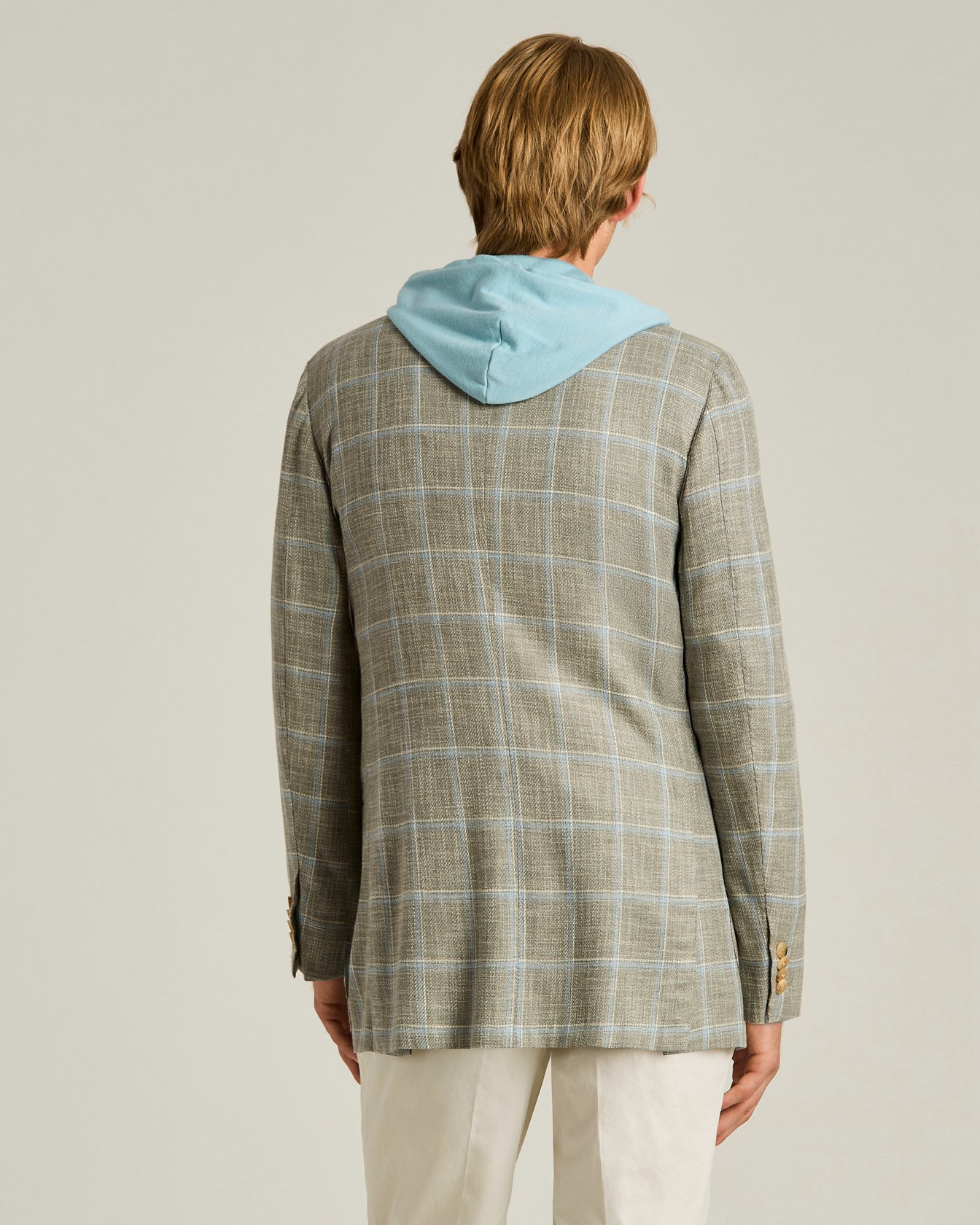 Kiton Sakko Seide Baumwolle Karo beige Gr.50