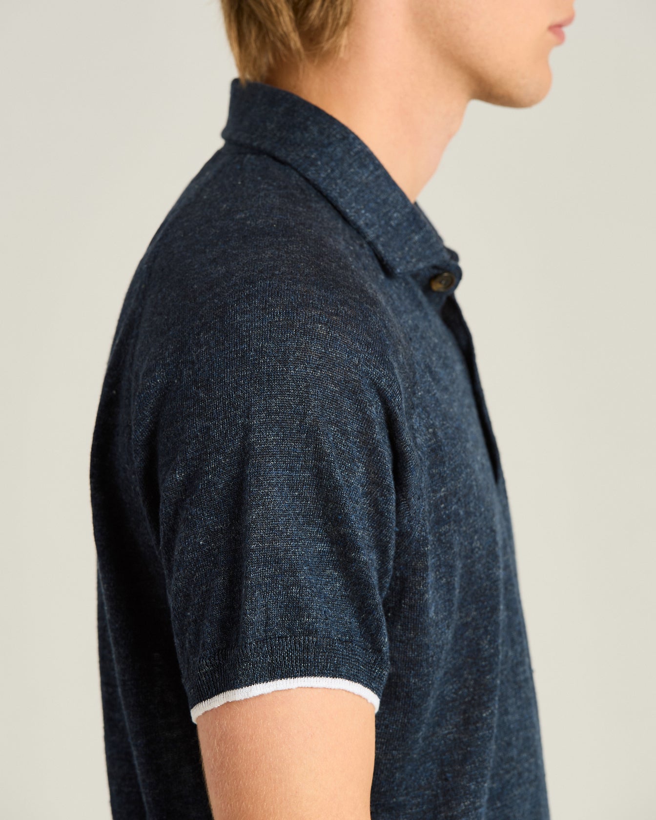 Kiton Polo Leinen Poloshirt blau kurzarm leicht