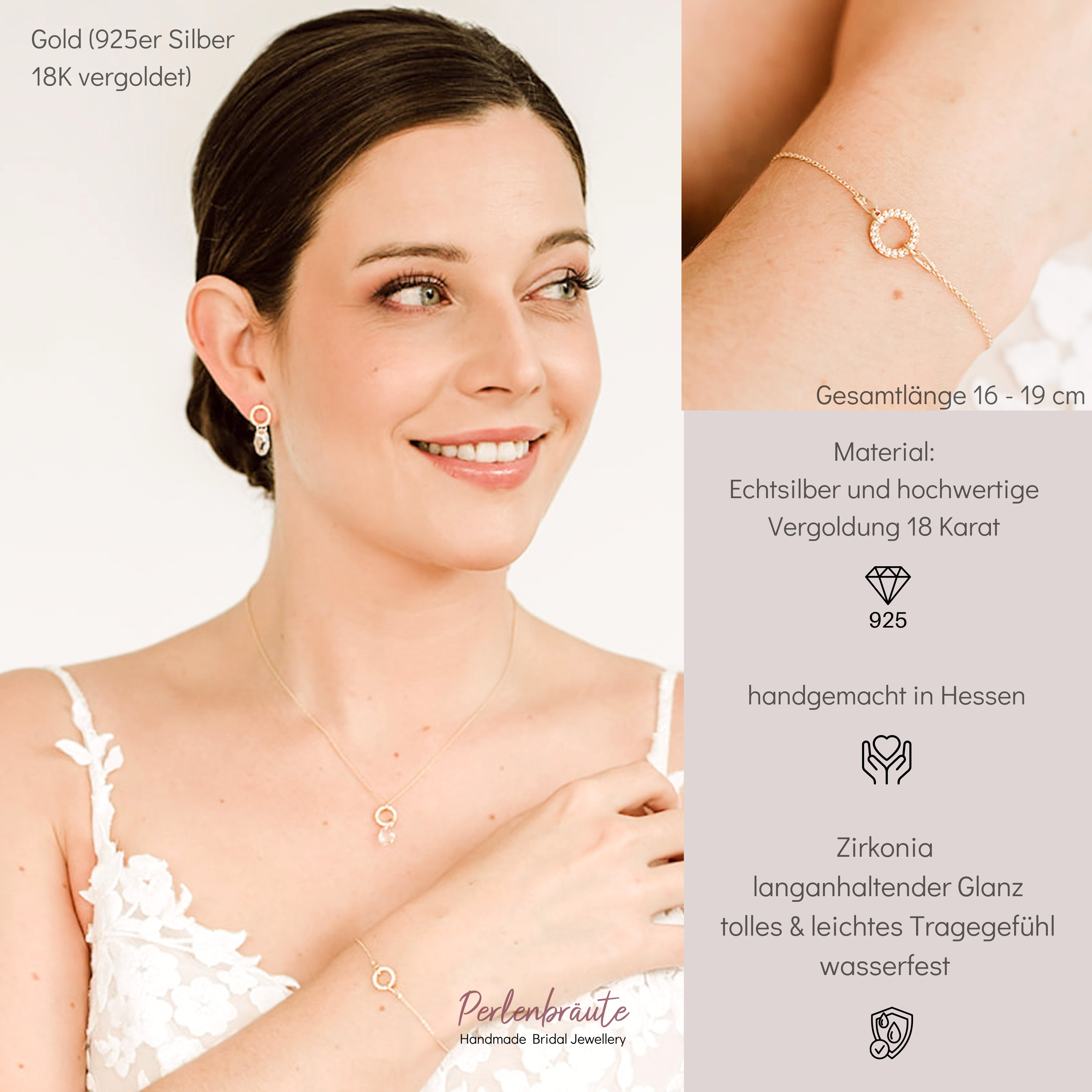 Perlenbräute Mimi Armband Zirkonia Gold 16-19cm