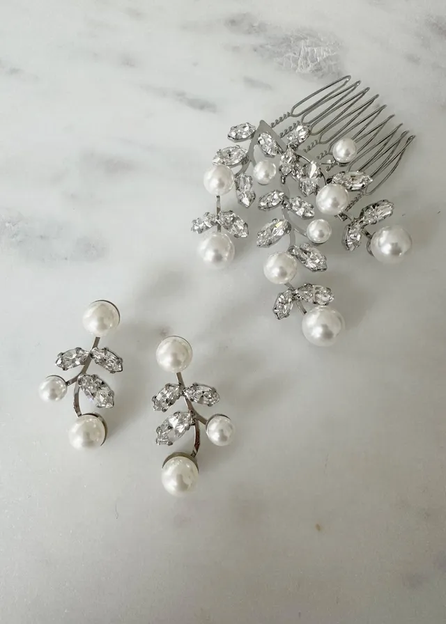 Elizabeth Bower Evie Pearl Schmuckset Rhodium Ohrstecker
