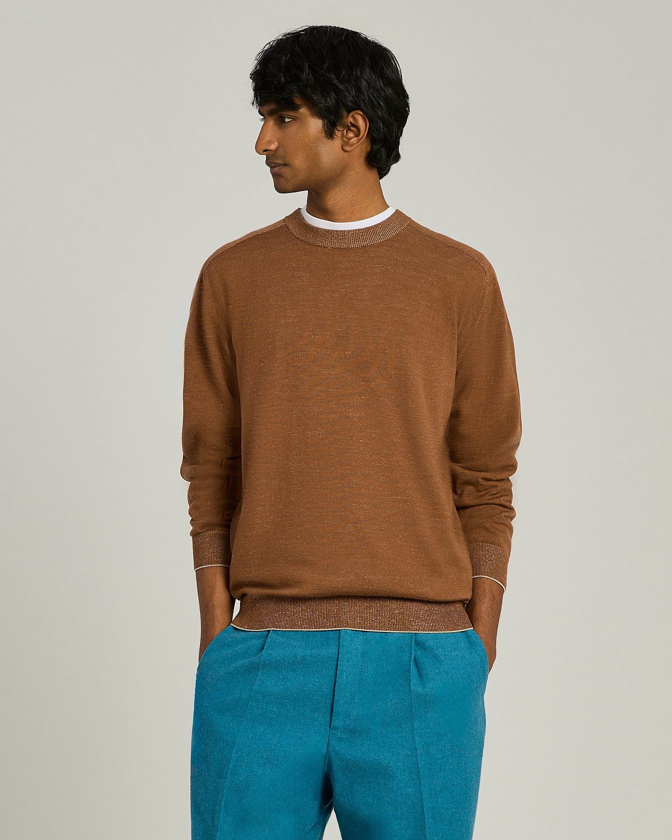 Kiton Brown Virgin Wool Crew-Neck Pullover Braun Wolle