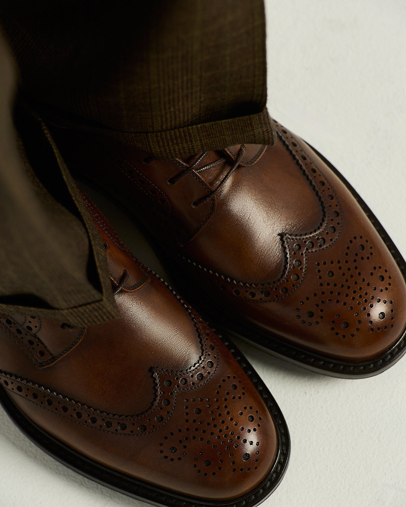 Kiton Shoes Derby Brogue Leder cognac Lug-Sohle