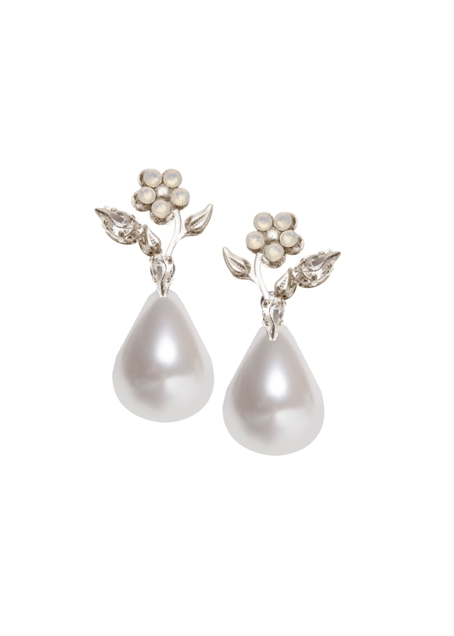 Elizabeth Bower Sakura Bauble Pearl Tropfen Braut Ohrringe Rhodium