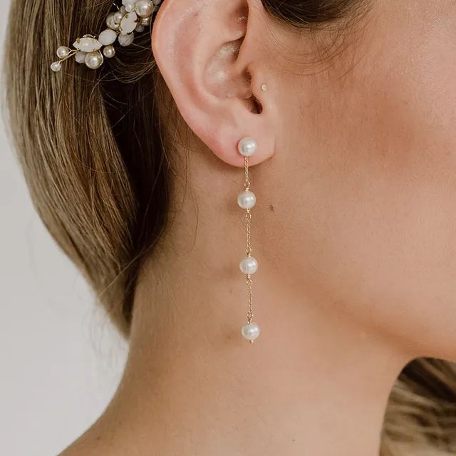 Perlenbräute Lola Ohrringe Hochzeit Perlen Gold 2-in-1