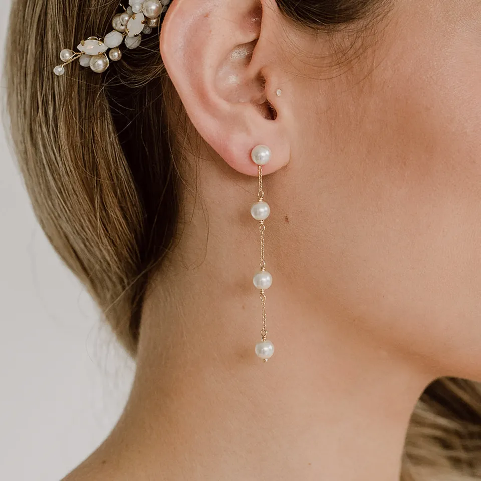 Perlenbräute Lola Ohrringe Hochzeit Perlen Gold 2-in-1